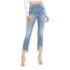 Good American Good Straight Frayed High Waist Ankle Straight Jeans